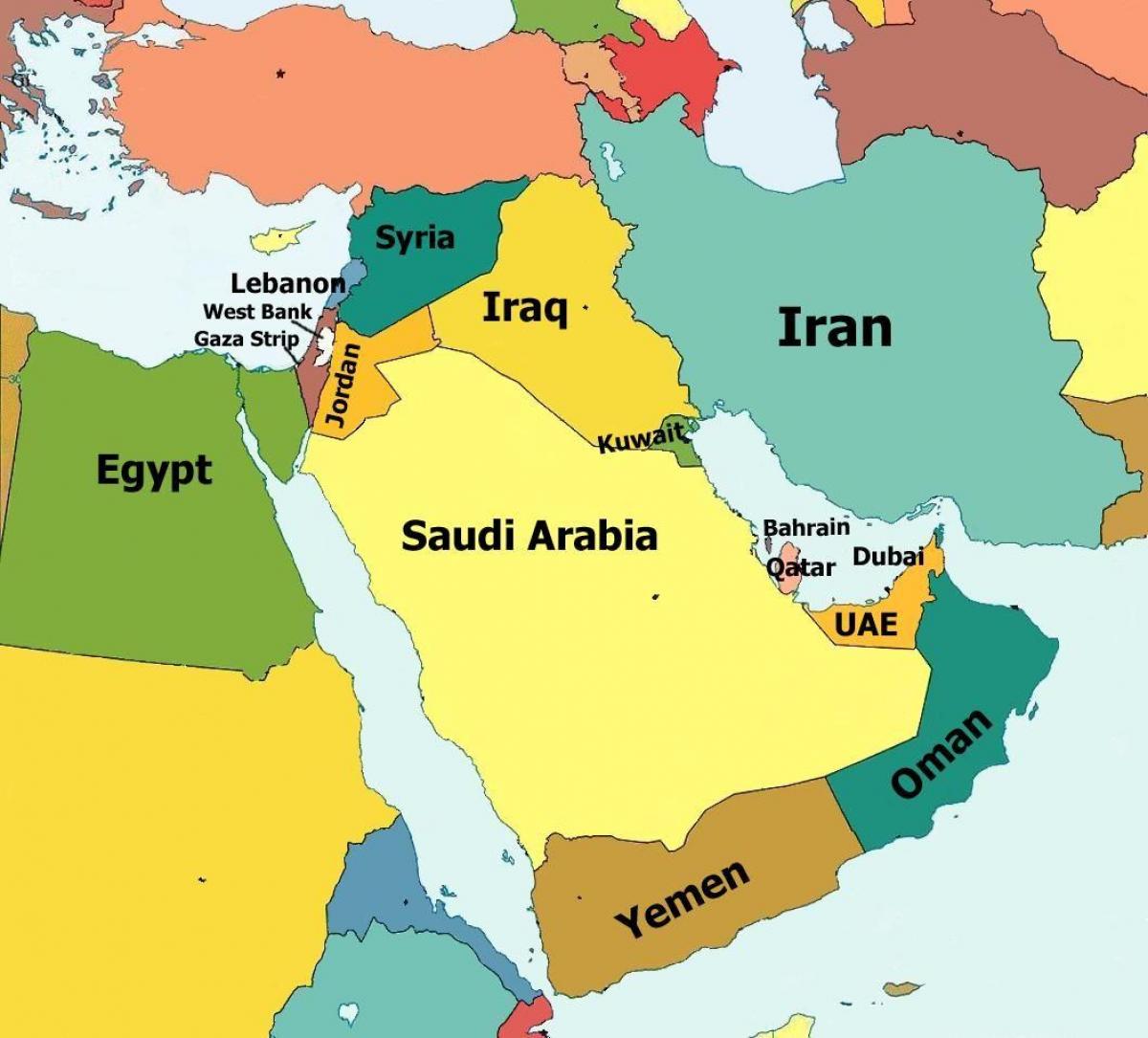 地图上的巴林和周围的国家